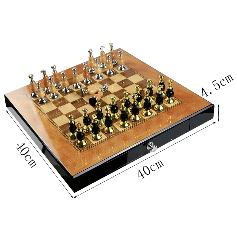 Chess Set with box - Folding Standard Travel Chess Board Game Handmade with Storage for Chess