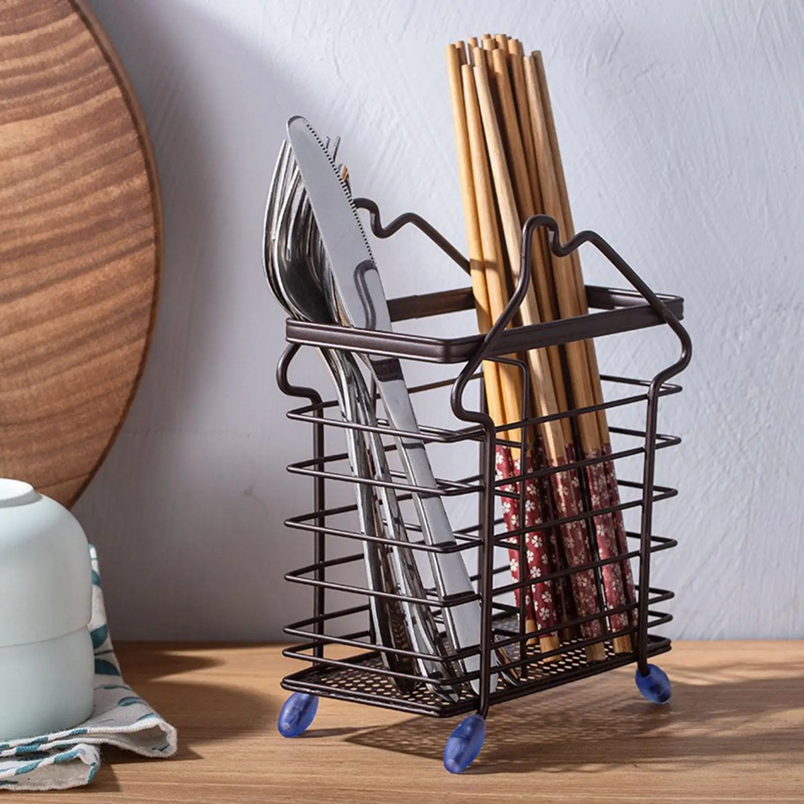 เคาน์เตอร์ผู้ถือภาชนะครัว Flatware Storage Drainer ช้อนส้อม Organizer Flatware Drying Rack ร้านอาหารผู้ถือตะเกียบ