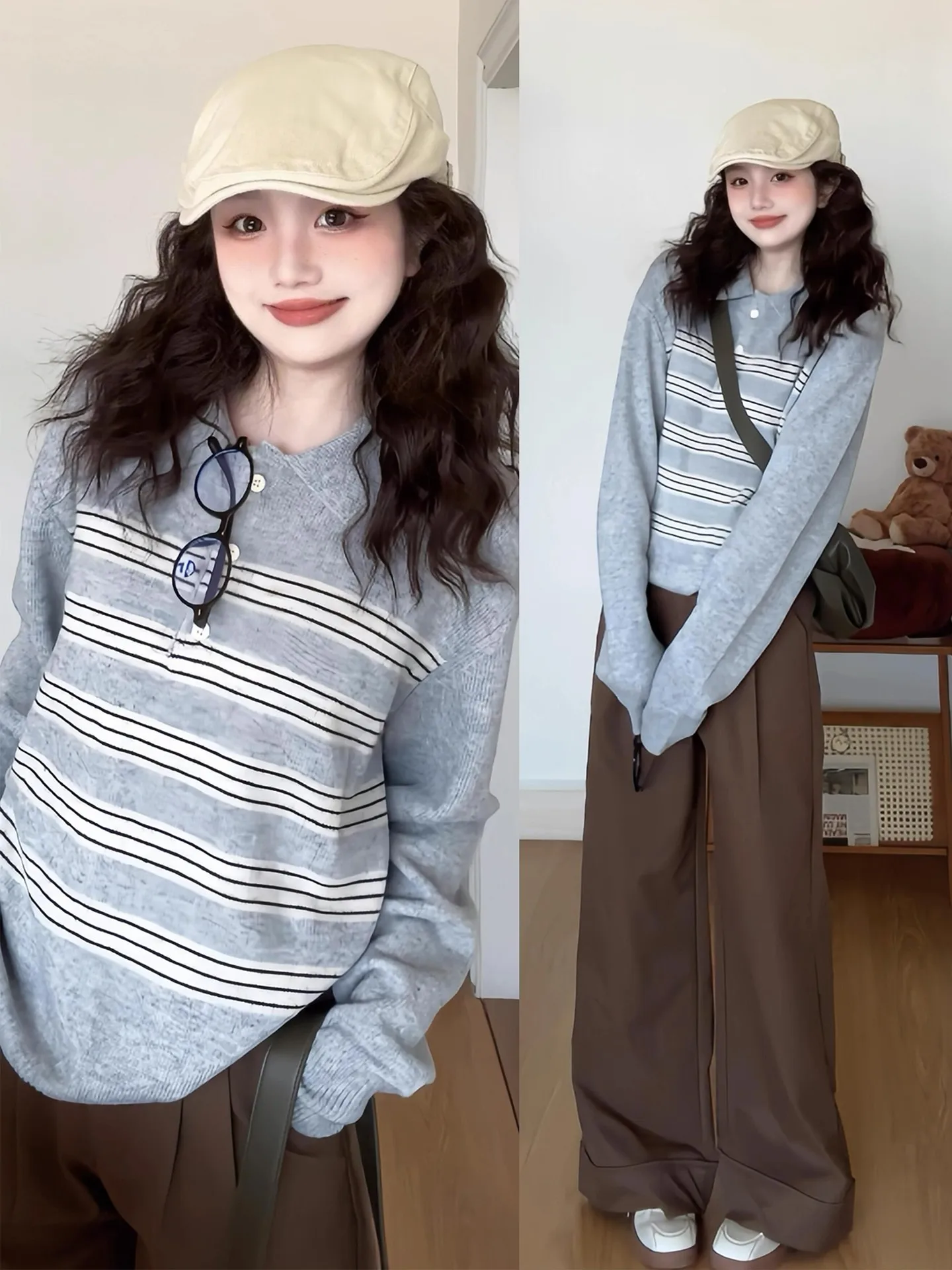 Lose Lange Sve frauen Gestrickte Pullover ay Streifen Sle Herbst Winter Neue Casual Abnehmen Top Koreanische Faul Entspannende Gefühl