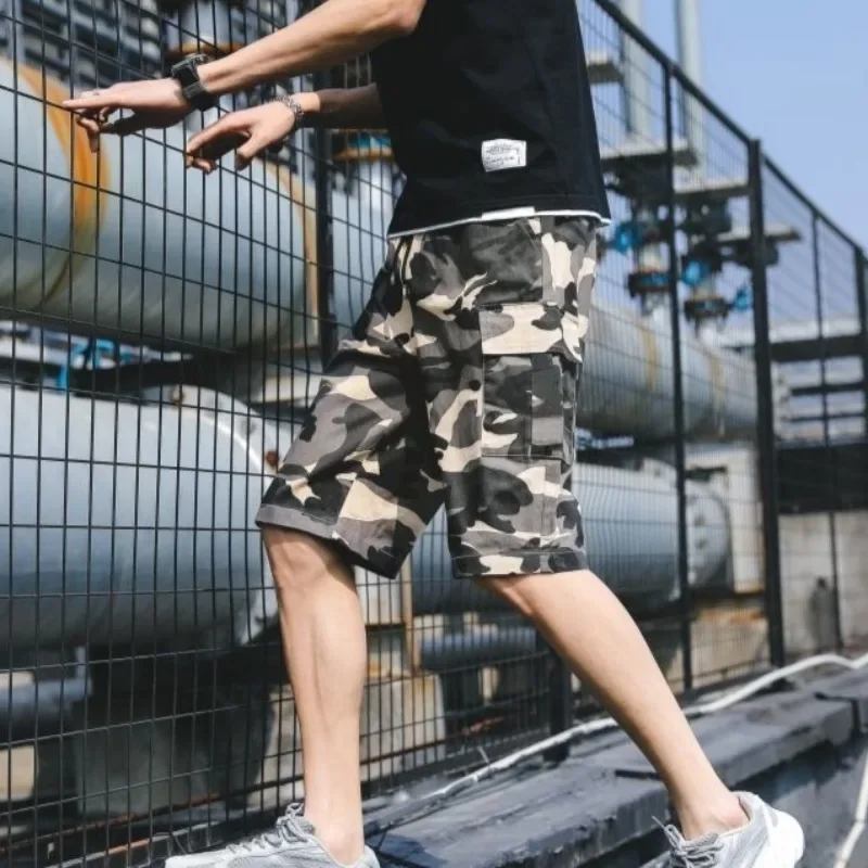 

With Draw String Baggy Short Pants for Men Long Half Pockets Wide Loose Elastic Waist Mens Cargo Shorts Oversize Big Size Summer