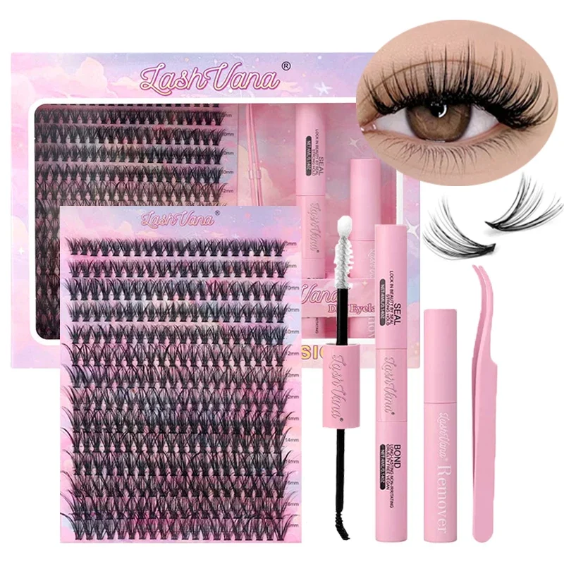 40D 8-16mm Mix Lash Clusters Kit with Tweezers Eyelash Glue Lightweight Soft Thick False Eyelashes Extension Lashes Makeup Tools