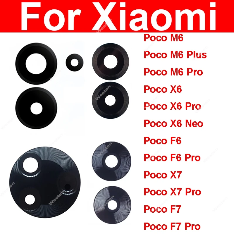 عدسة زجاجية للكاميرا لهاتف Xiaomi Poco M6 X7 F6 F7 Pro Plus 4G 5G عدسة خلفية مع ملصق لاصق استبدال قطع الغيار الصغيرة