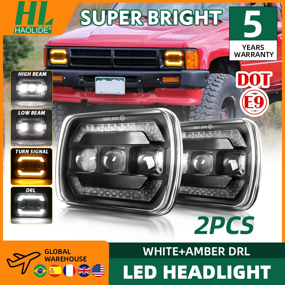 HAOLIDE 5x7 "Fari A Led Per Jeep Cherokee XJ Patrol Y60 Camion 4x4 Offroad Rettangolare Quadrato Faro A Led con Indicatori di direzione