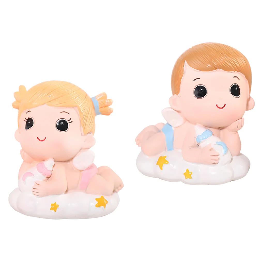 2 Pcs Cake Decoration Baby Toys Ornament Little Boy Figurine Birthday Resin Adornment