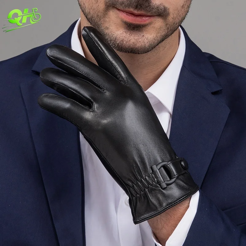 

Мужские перчатки из натуральной кожи для езды на велосипеде, вождения, ветрозащитные, теплые, бархатные, на флисовой подкладке, деловые перчатки для мотокросса с сенсорным экраном