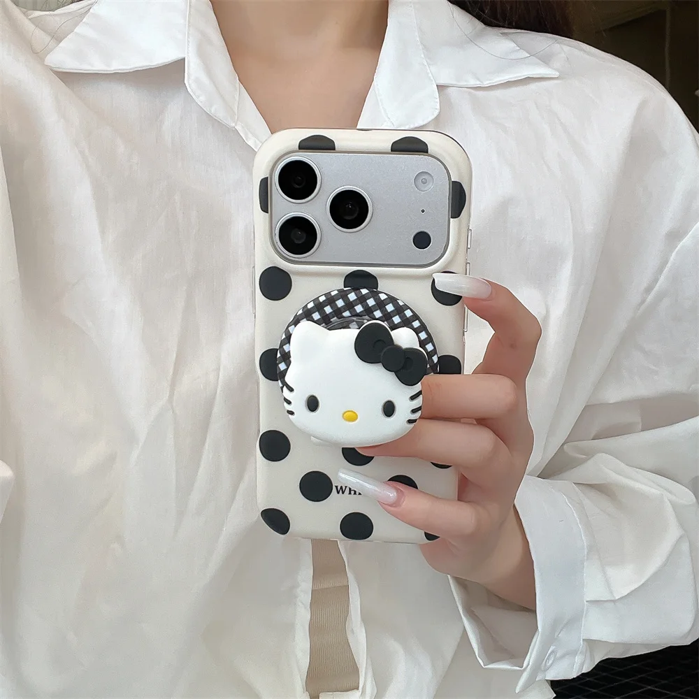 

Fashion Polka Dot Cute Melody Magnetic Phone Case for iPhone 17 Pro 13 14 15 Max 16 Pro Max Funda With Magsafe HelloKitty Stand