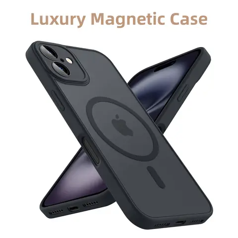 iPhone 11 12 13 14 15 16 Magsafe 무선 충전 커버 용 고급 자기 매트 반투명 갑옷 충격 방지 케이스