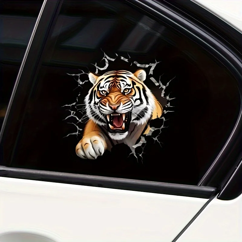 [Bold 3D Tiger] Durable 3D Tiger Wall Decal Bold Creative Self-Adhesive Sticker for Car Rear Window Glass Laptop Surfaces