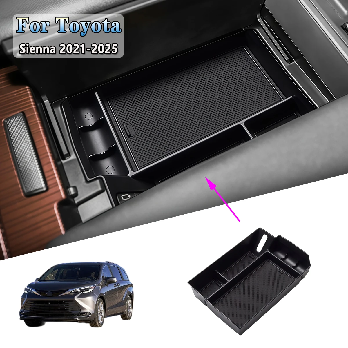 For Toyota Sienna XL40 2021-2023 2024 2025 Car Center Console Organizer Armrest Storage Box Tray Box Car Tidying Accessories