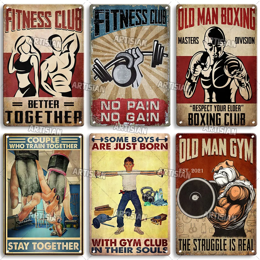 ARTISIAN Weathered Gym Club Metal Tin Sign Vintage Decorative Plate Rusty Sport Metal Poster Man Cave Club Studio Wall Decor