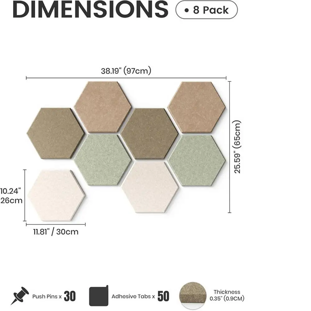 12-inch zeshoekig kurkplankje, zeshoekige gebeds-/visie-pinboards, geluidsisolerende plaat van polyestervezel, vilt-bulletinboard, wanddecoratie