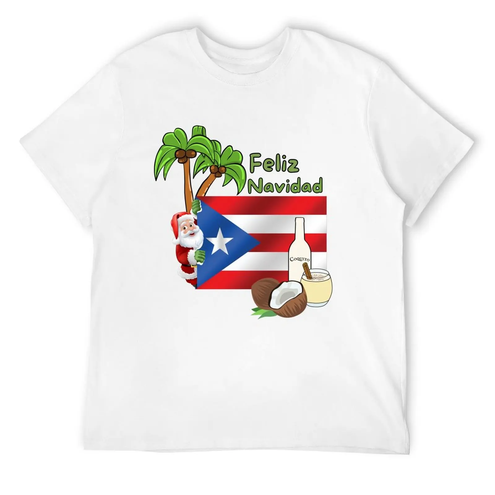 Feliz Navidad from Puerto Rican Santa T-Shirt summer top graphic shirts summer tops anime clothes mens t shirt