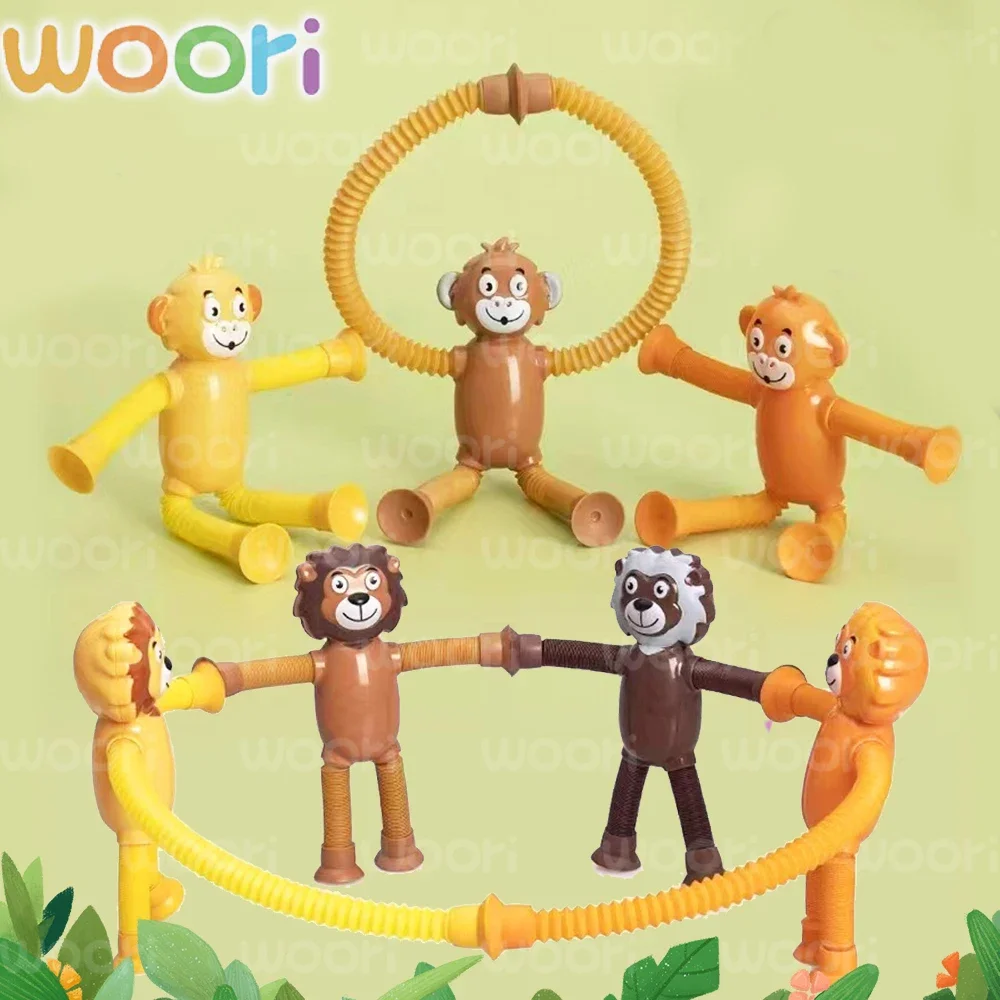 Suction Cups Pop Tube Lion MonkeyGiraffe Sensory Push It Bubble Decompression Pipe Anti-stress Fidget Autism Anxiety Bellows Toy