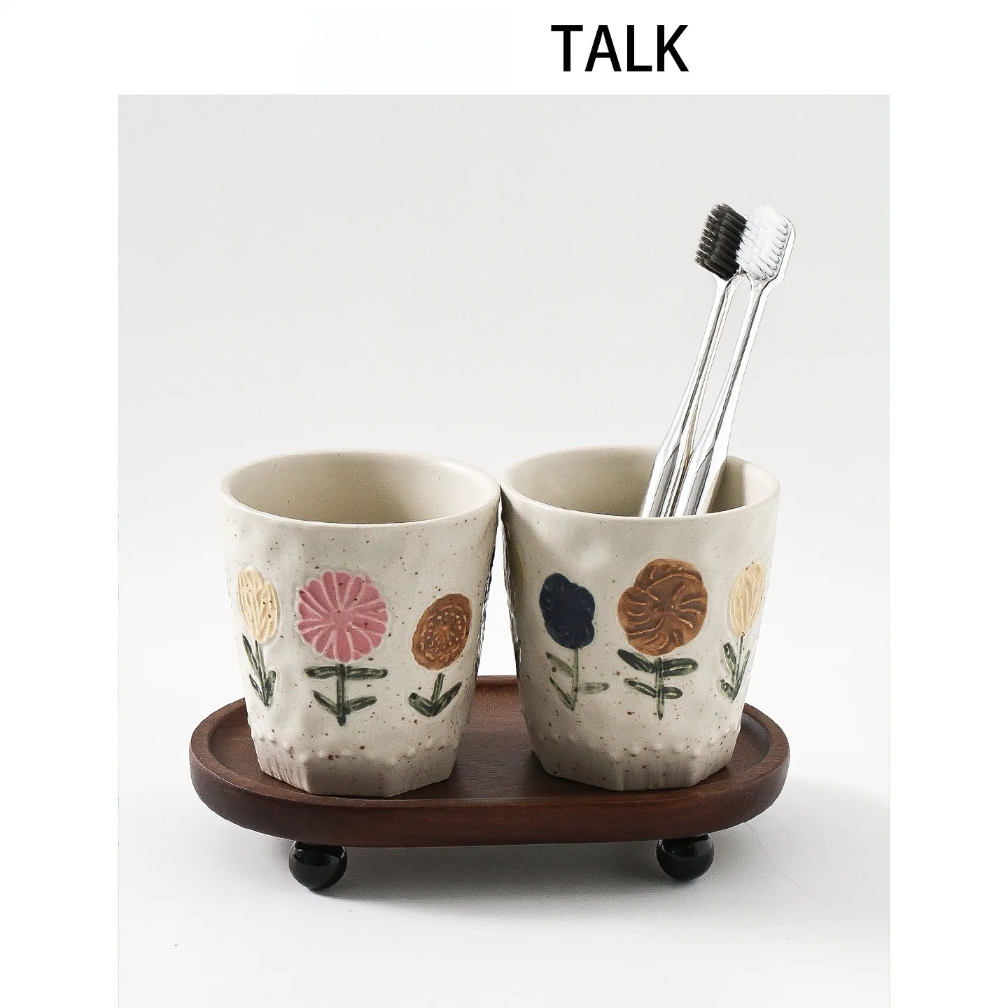 Japanese Hand-Painted Petal Ceramic Creative Toothbrush Cup Set High Aesthetic Hotel Decorative Bathroom Accessories