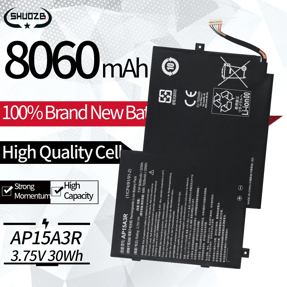 New AP15A3R AP15A8R Laptop Battery For Acer Aspire Switch 10E SW3-013P Series 1/CP4/91/91-2 3.75V 30WH 8060mAh Free Tools