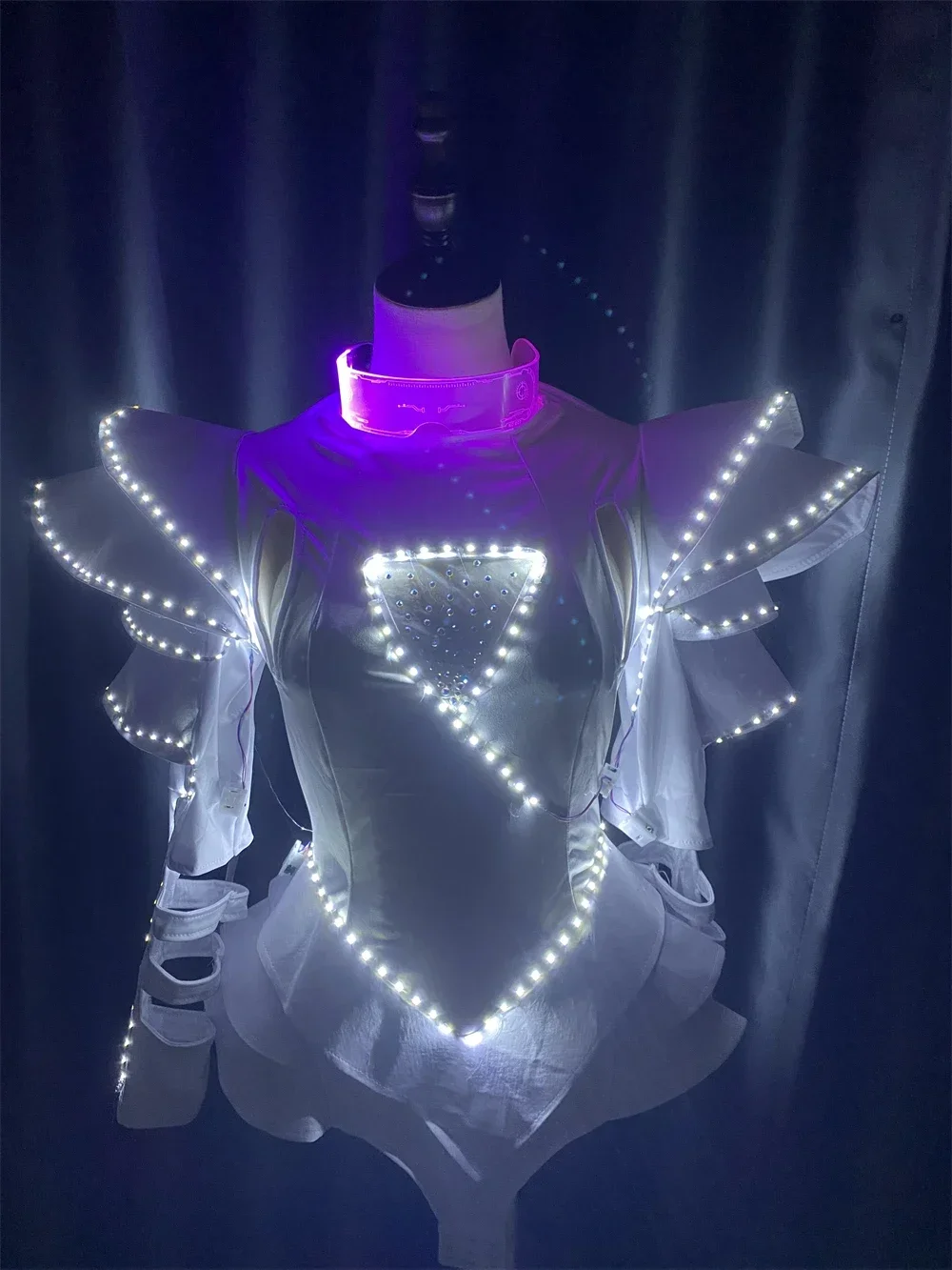 New Women LED Gogo Costume Lighting Leotard Bodysuit Reflective Tutu Glowing Luminous Clothes Dance Show Party Nightclubwear