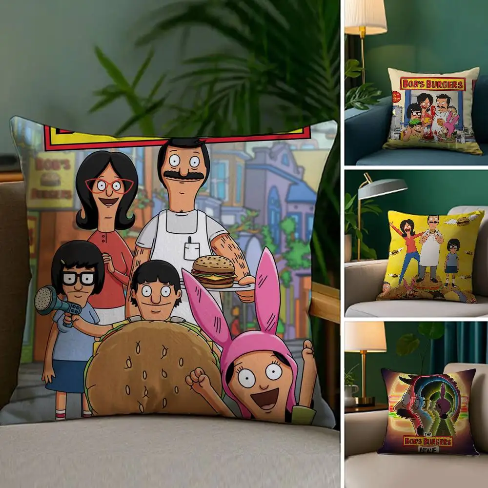 Cartoon B-Bobs B-Burgers Kissenbezug, Plüschstoff, weicher doppelseitiger Druck, Sofa-Kissenbezug, Überwurf-Kissenbezüge