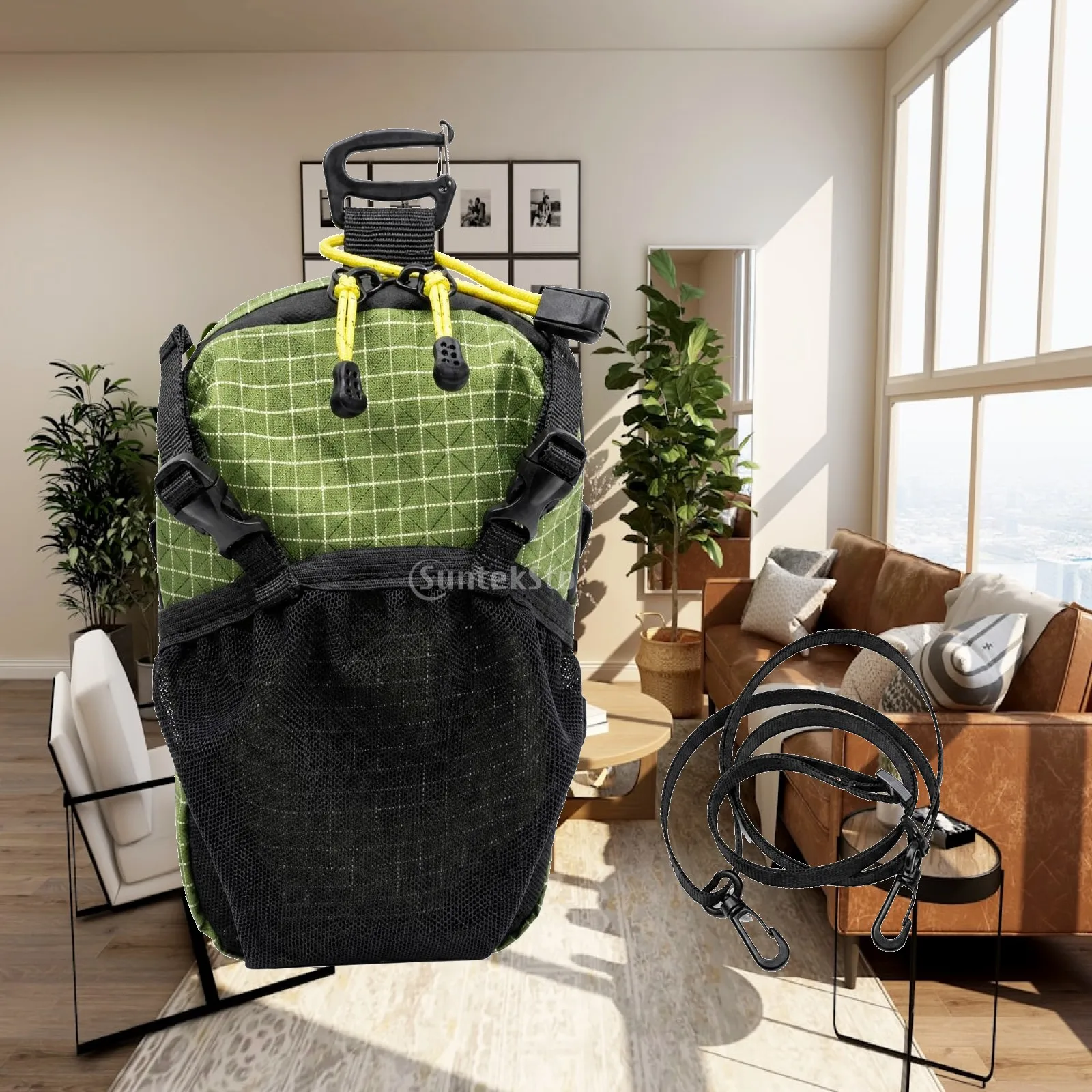 Camping Backpack Side Pouch Rope Bag for Climbing Gear Hiking Accessory with Adjustable Strap and Carabiner