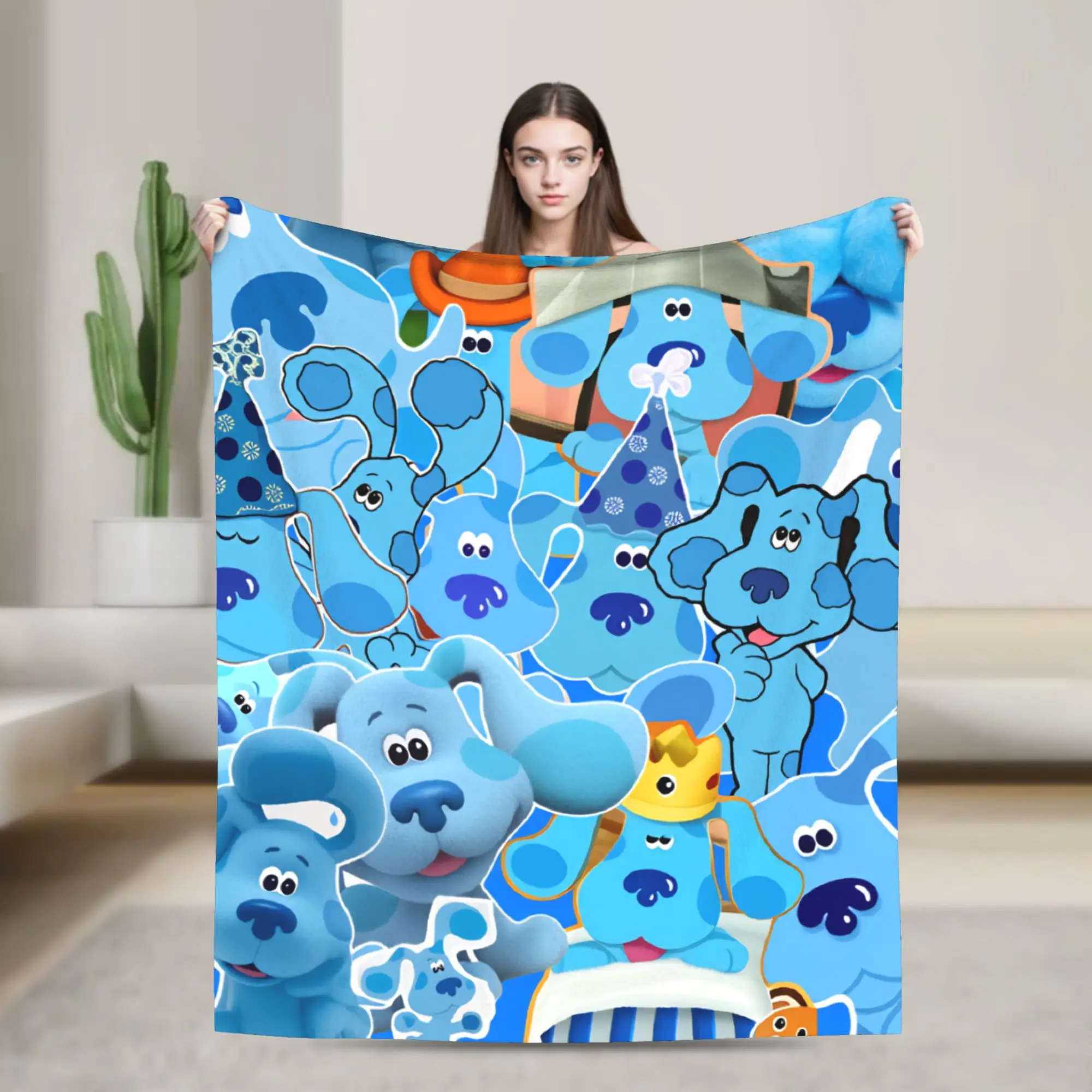 Couverture douce et chaude pour avion, voyage, piquets bleus, Collage, couvre-lit en flanelle de dessin animé, pour canapé, chaise, canapé-lit