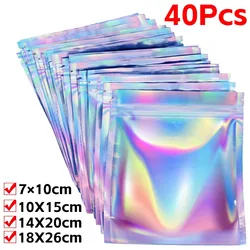 10/20/40Pcs Laser Rainbow Storage Bags custodia impermeabile con cerniera per gioielli regali distintivo cibo auricolare cavo imballaggio borsa Organizer