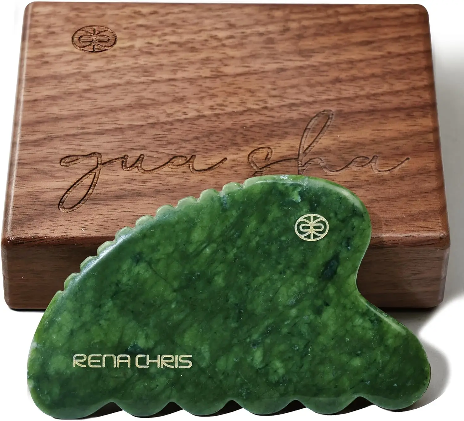 

Natural Jade Gua Sha Tool for Face Lifting, Puffiness Reduction, and Full Body Massage in Exquisite Wooden Box