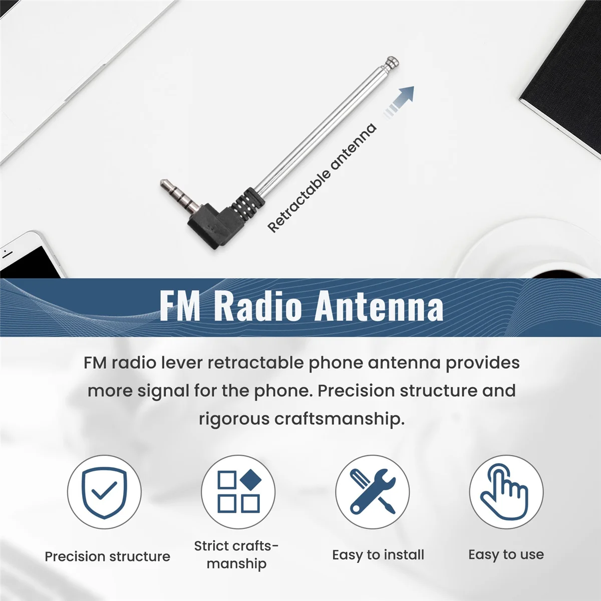 Retrátil fm rádio antena para o telefone móvel, 3.5mm