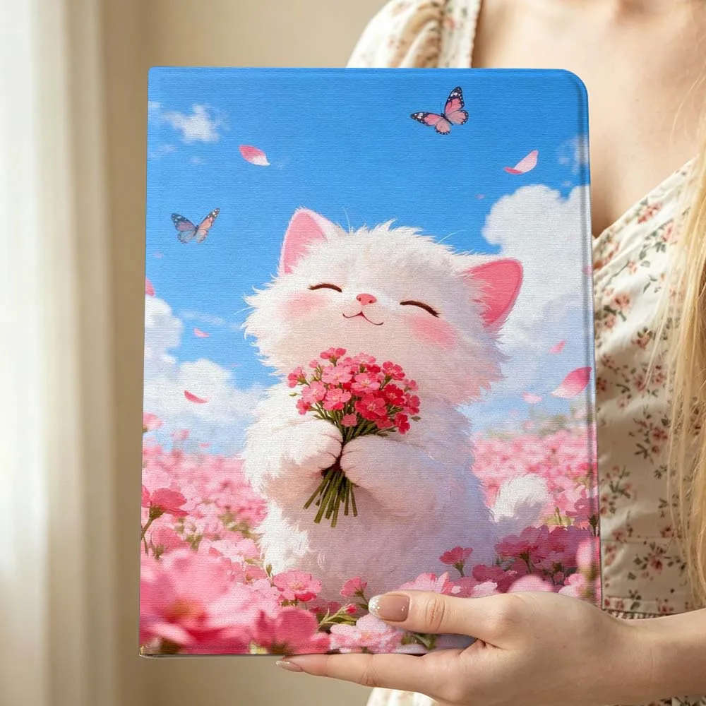 Pink Flowers And Cat For Huawei MediaPad MatePad Honor Pro V6 9 V8 X9 X 10 13.3 12.3 11 11.5 Inch Tablet Case Pen Tray