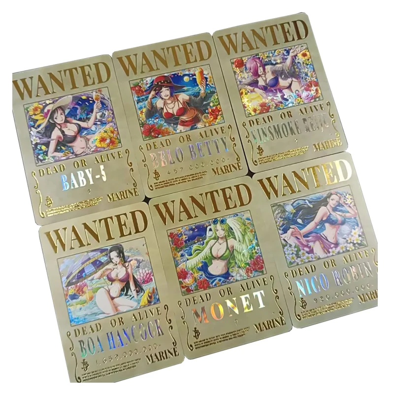 One Piece Wanted DIY 6PCS/SET Boyahan Cook Nicole Robin Rebecca Monet Holiday Gifts Anime Collection Cards Foil stamping text