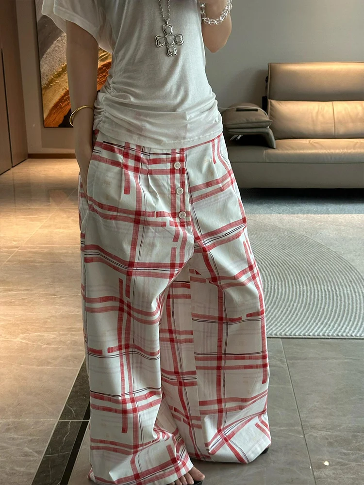 Calças Casuais de Perna Larga em Estilo Retro Americano para Mulheres, Novas Calças Longas de Cintura Alta, Soltas e Slim, Es...