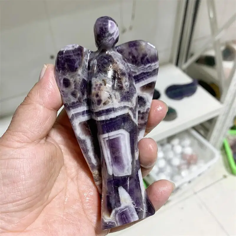 

Natural Dream Amethyst Angel Carving Quartz For Home Decoration And Feng Shui Healing Crystals Reiki Gift 1PCS