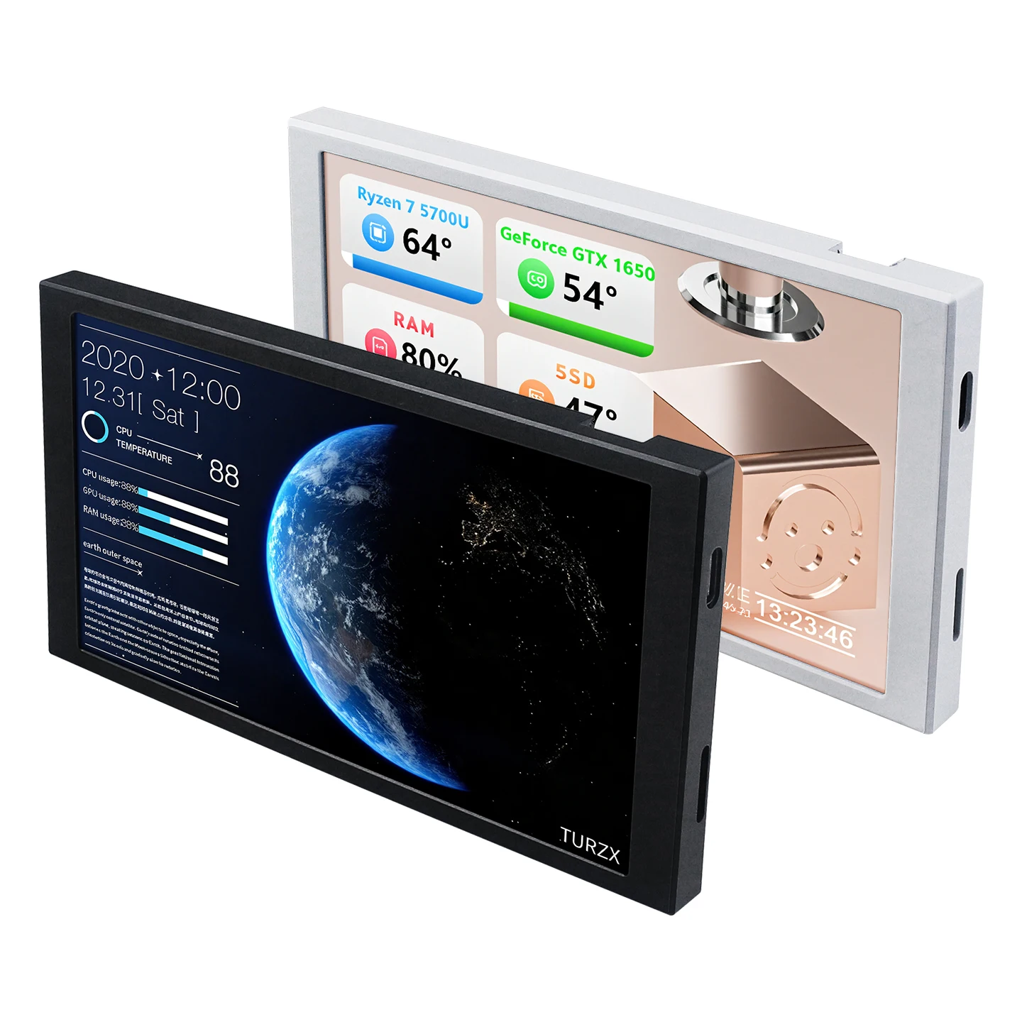 5.2 Inch IPS Secondary Screen New TURZX 1280x720 IPS Smart Screen USB-C Extended Screen CPU GPU RAM Monitor for Windows 11 10