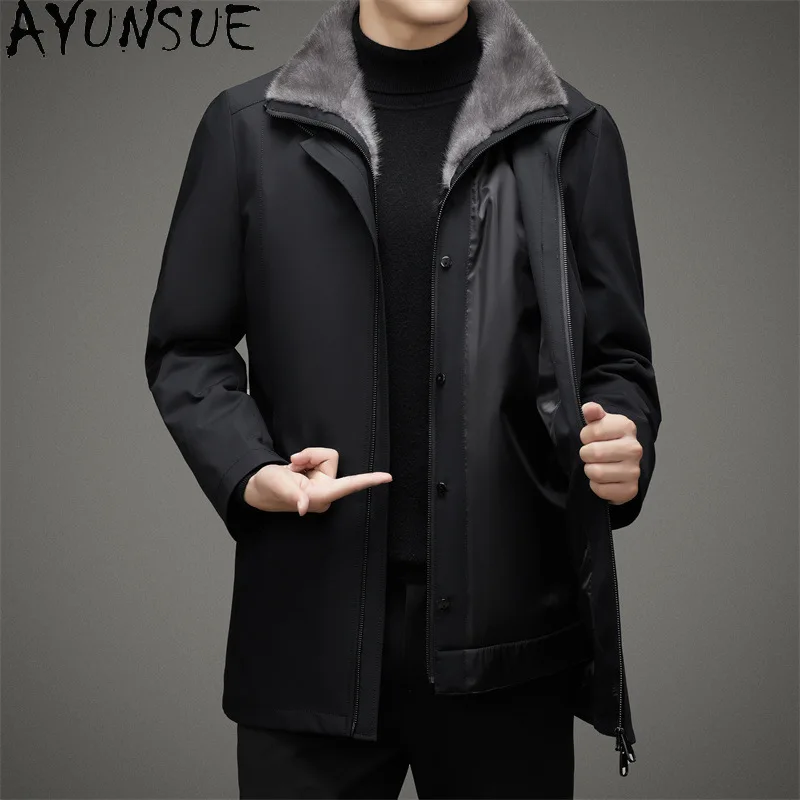 AYUNSUE Natural Mink Fur Coat Winter Jackets for Men Clothing High Quality Men Real Fur Coat Fashion New Veste Fourrure Hommes