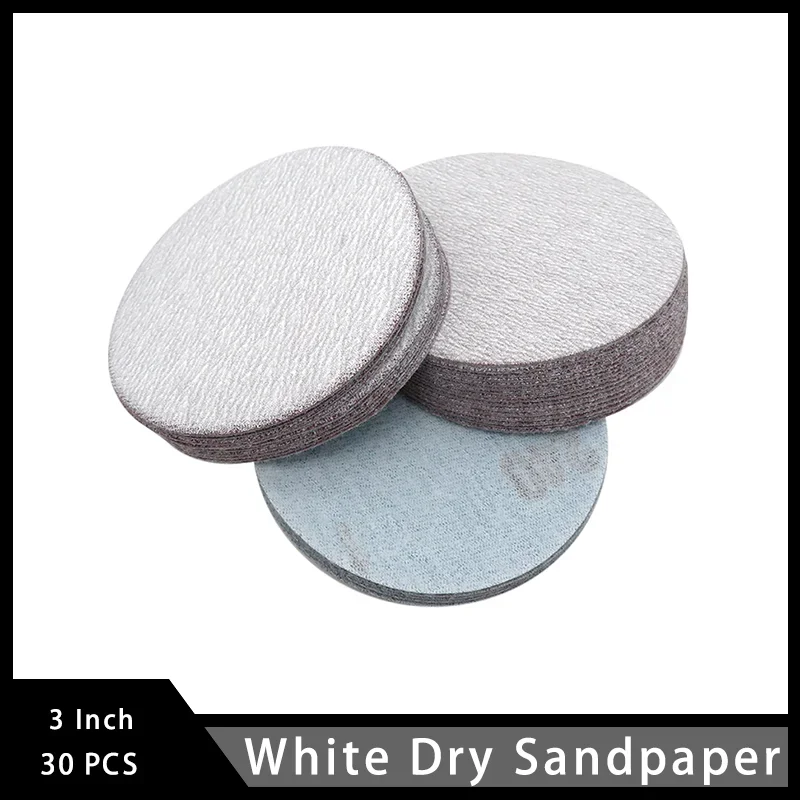 3 Inch 75mm Hook & Loop Sanding Discs Assorted 60-1200 Grit Aluminum Oxide White Dry Sandpaper for Wood Furniture Drywall Car
