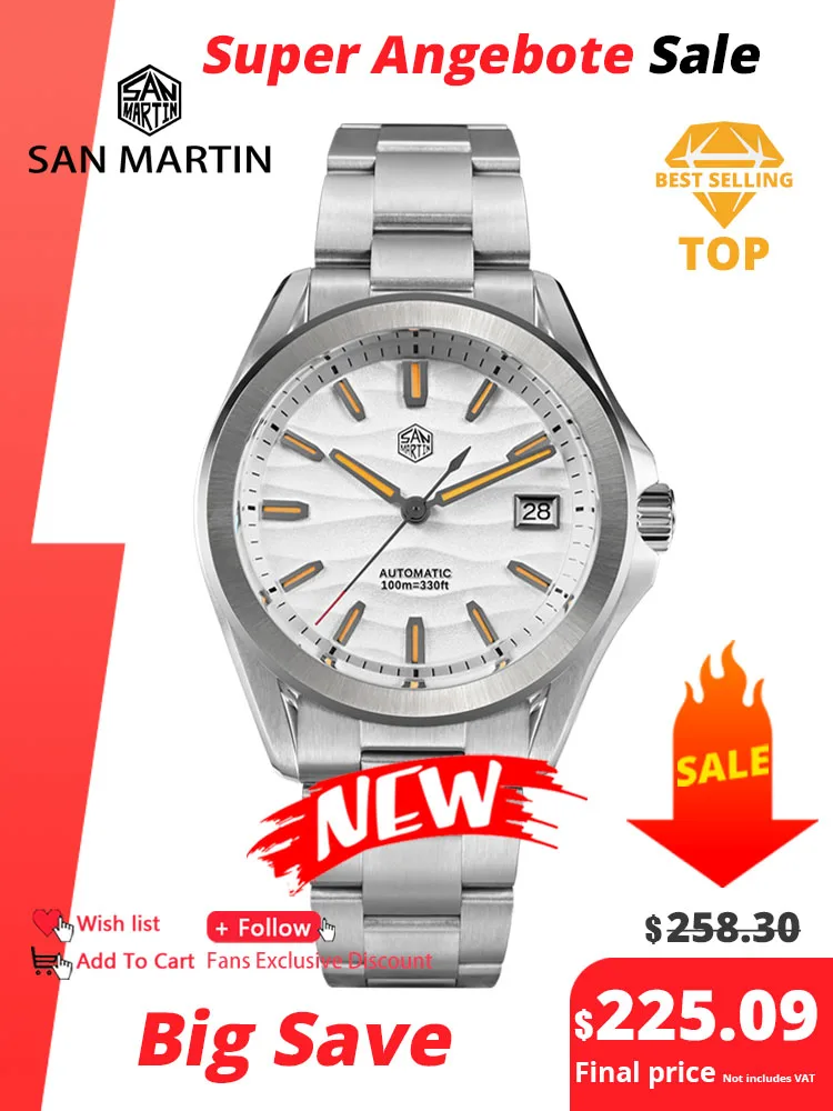 

San Martin 39mm Gada Fashion Men Dress Watch Orange Luminous NH35 Automatic Mechanical Business Watches Waterproof SN0129 Reloj