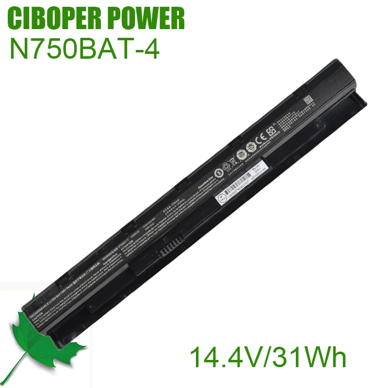 

CP Genuine Laptop Battery N750BAT-4 14.6V/41Wh/31Wh For 6-87-N750S-3CF1 6-87-N750S-31C00 4ICR19/65 N750WU N750S Series Notebook