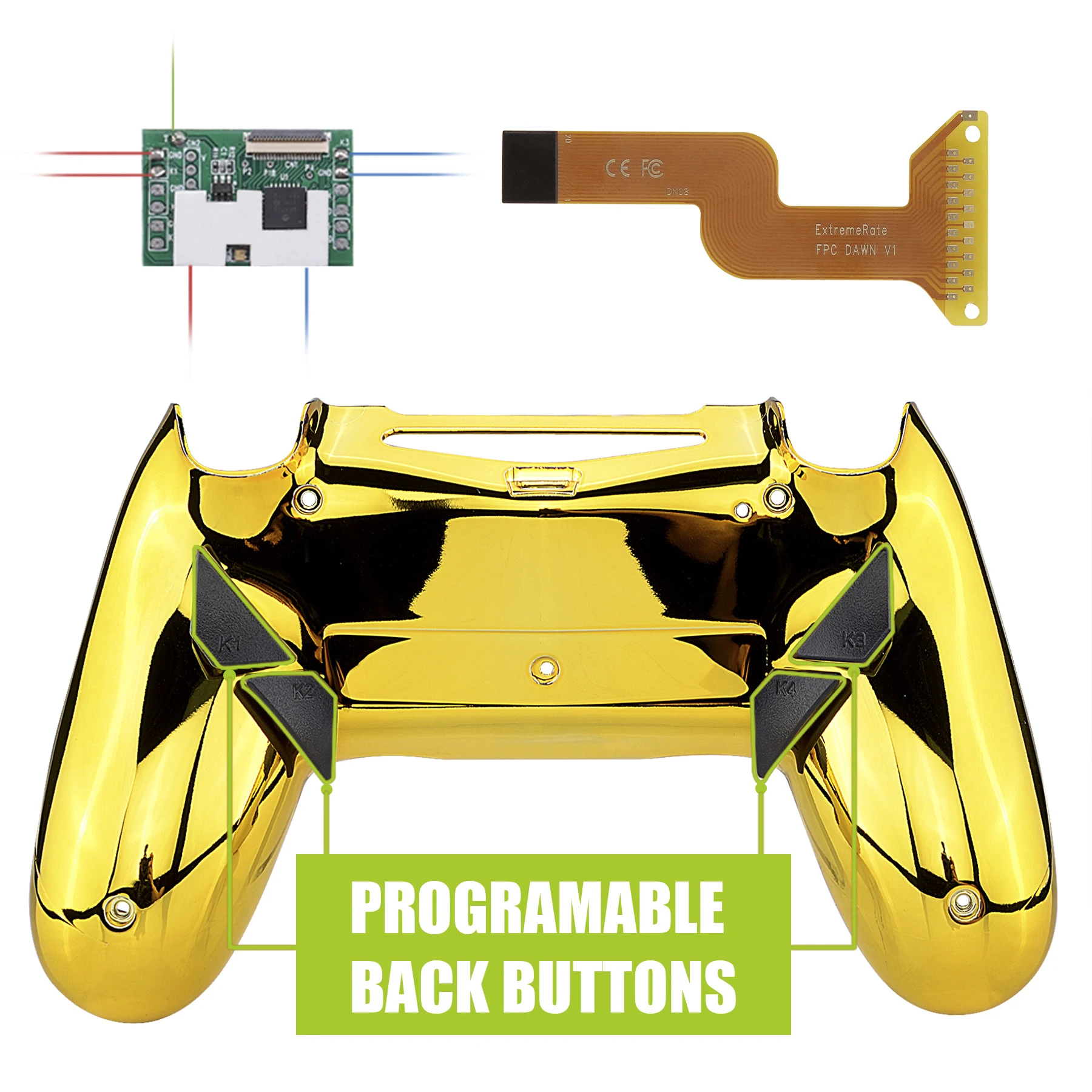 Kit de remappable eXtremeRate Dawn pour contrôleur ps4 Slim Pro JDM 040/050/055 avec coque arrière et 4 boutons arrière