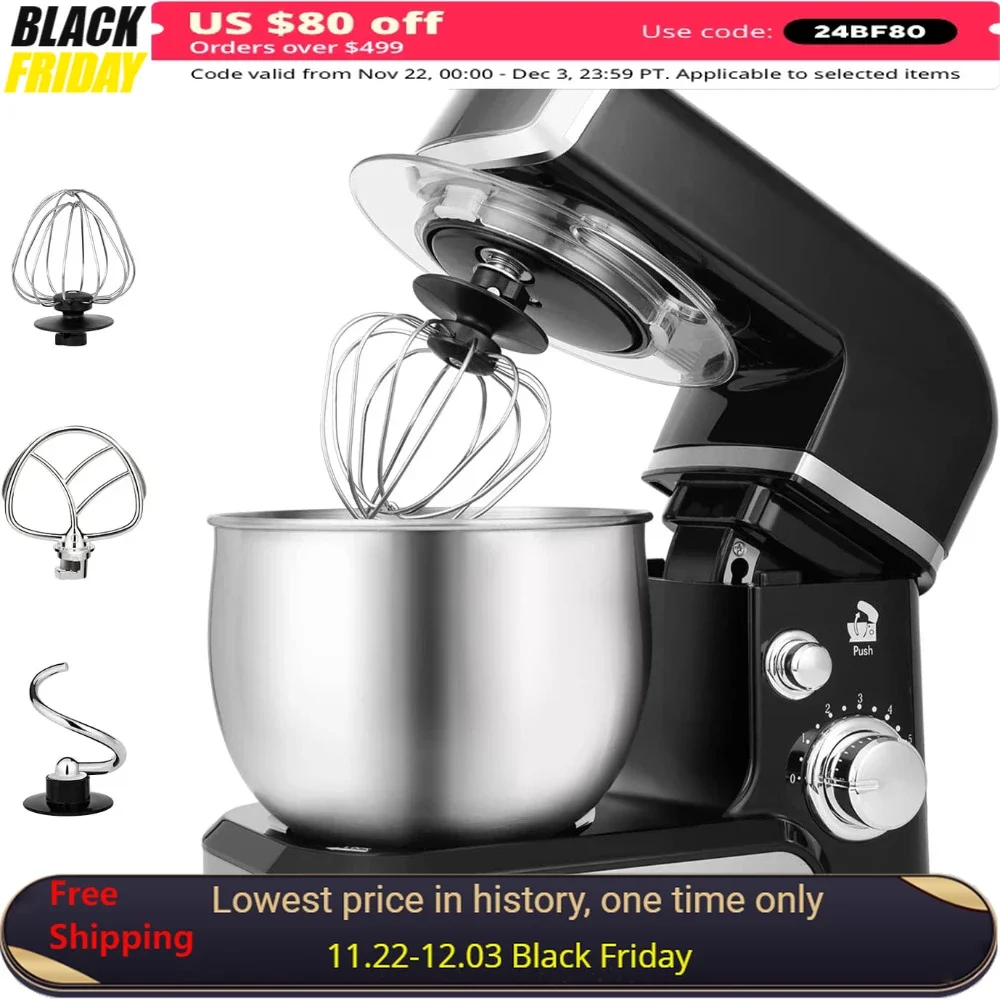 

3.2Qt Food Mixers, Electric Food Mixer, 6 Speeds with Egg Whisk,Dough Hook,Flat Beater, Portable Kitchen Mixer