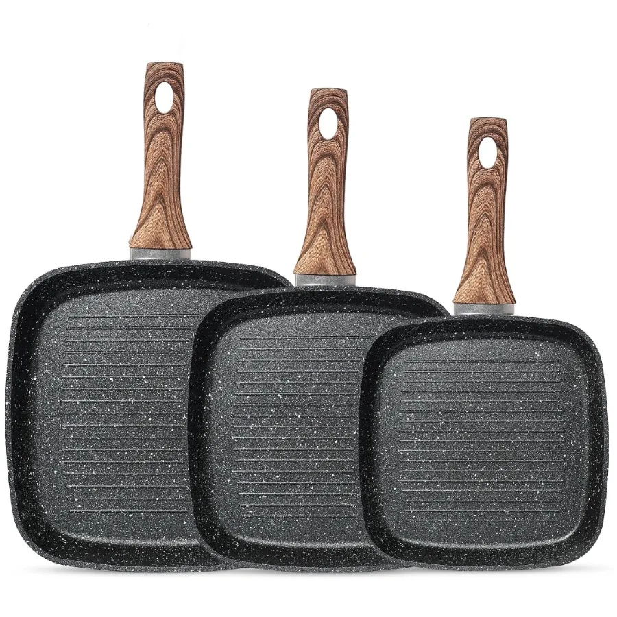 Versatile Non-Stick Cookware Set with Square Frying Pan and Wooden Handle for Indoor Outdoor Camping and RV Cooking Perfect Mot