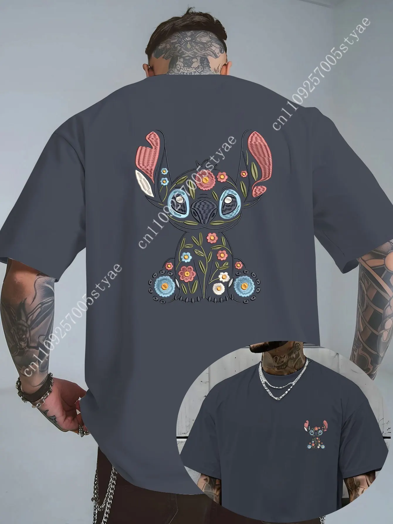 

Summer Men's Disney Stitch Pattern T-Shirt Daily Leisure and Theme Activities Wear Unisex Cotton Short Sleeve Oversized