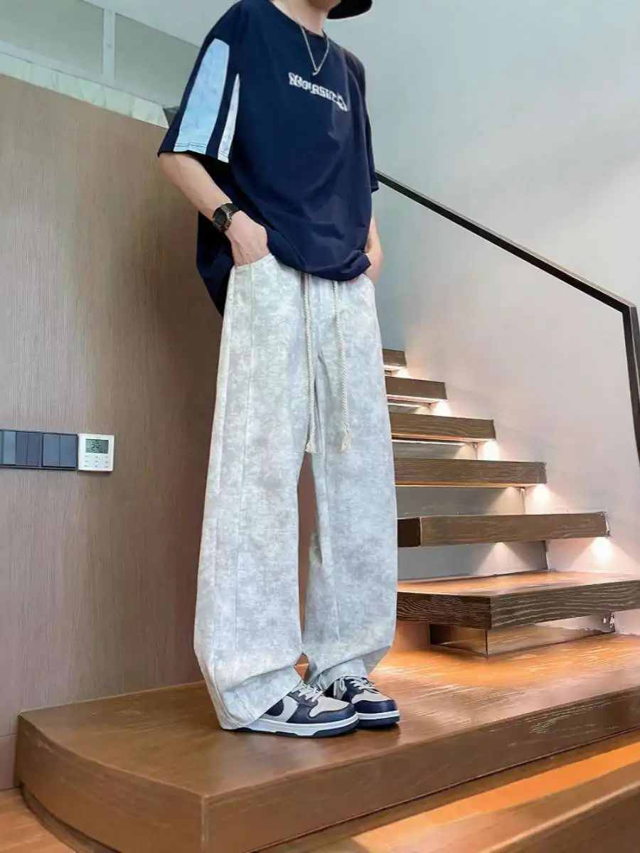 

Мужские повседневные брюки American Sle свободного прямого кроя в корейском стиле, ретро, окрашенные, длинные брюки-чинос