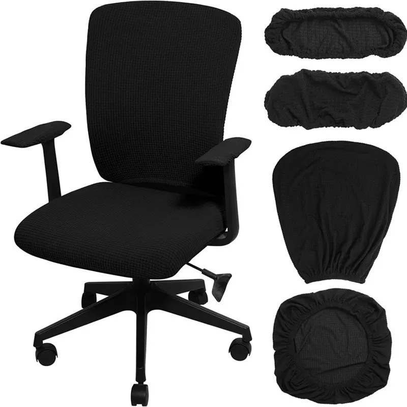 4Pcs Office Chair Elastic Chair Cover Set Solid Corn Velvet Sectional Backrest Seat Cover Computer Armrest Slipcovers for Home