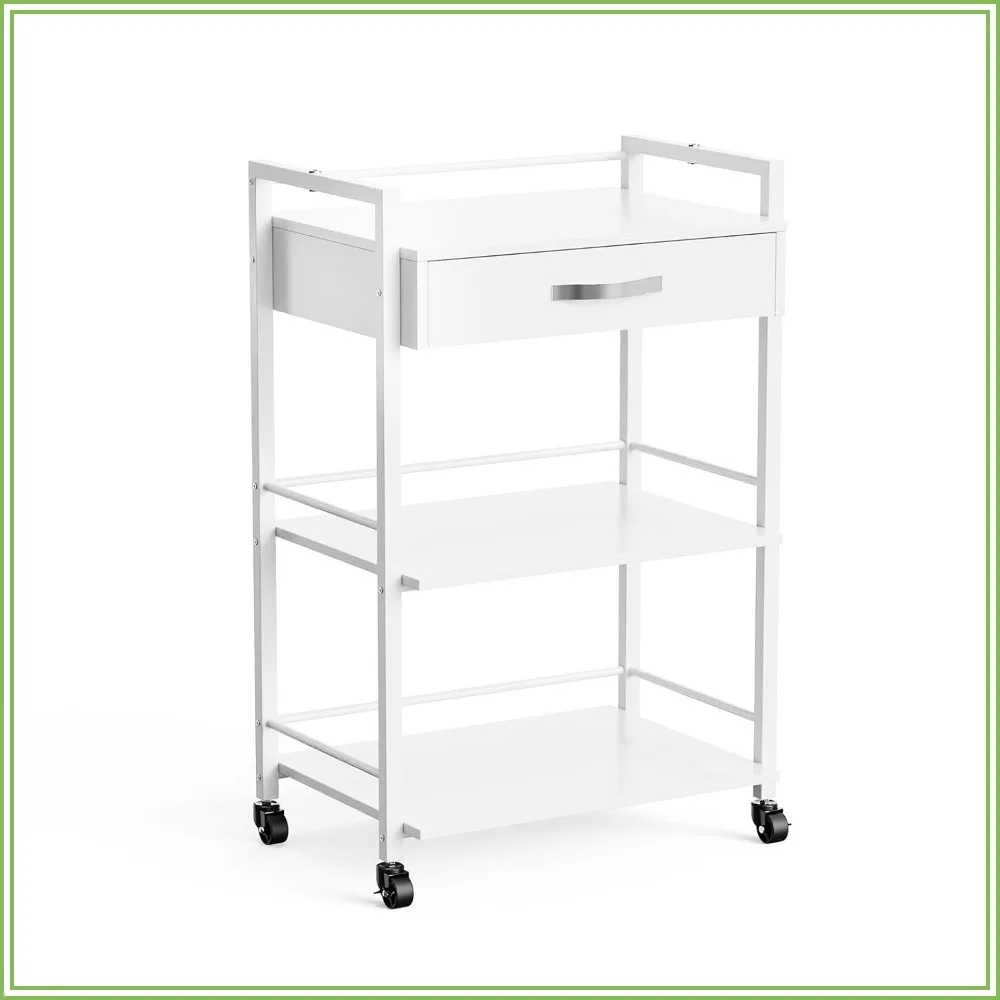 Salon Trolley Cart with Wheels, 1 Drawer & 2 Trays, Mobile Storage for Beauty Spa Massage, White