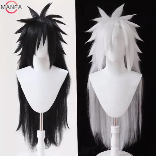 Pelucas de Cosplay Uchiha Madara, pelo sintético largo resistente al calor, pelucas de Anime + gorro de peluca