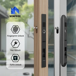 WINFREE Sliding Door Smart Lock Tuya Bluetooth Control Fingerprint Lock Keyless Entry Lock for Home Garden Wooden Aluminum Door