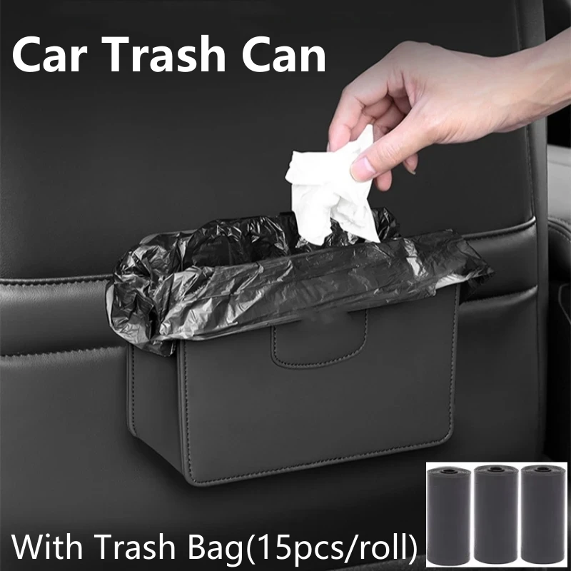 Car Trash Can Car Door Storage Box Foldable Seat Back Hanging Storage Bag Car Interior Products with 45pcs Garbage Bags