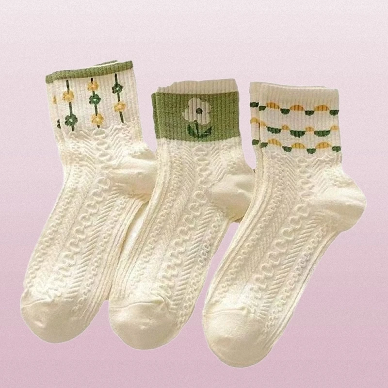 5 paires de chaussettes mi-tube pour femmes, confortables, polyvalentes, mignonnes, style universitaire, blanches, respirantes, décontractées, longues, été