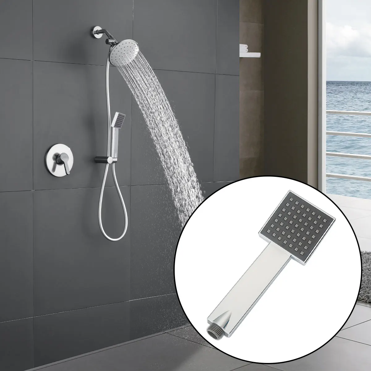 Square Showerhead Square Hand Held Showerhead No Booster Head Anti Clogging Shower Head Showerhead