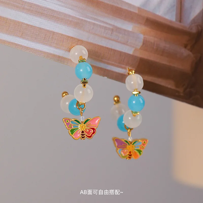 

Chinese Style Light Luxury Fashion C-type Oil-drop Butterfly Pendant Earrings High-end Niche Temperament Versatile Retro Earring