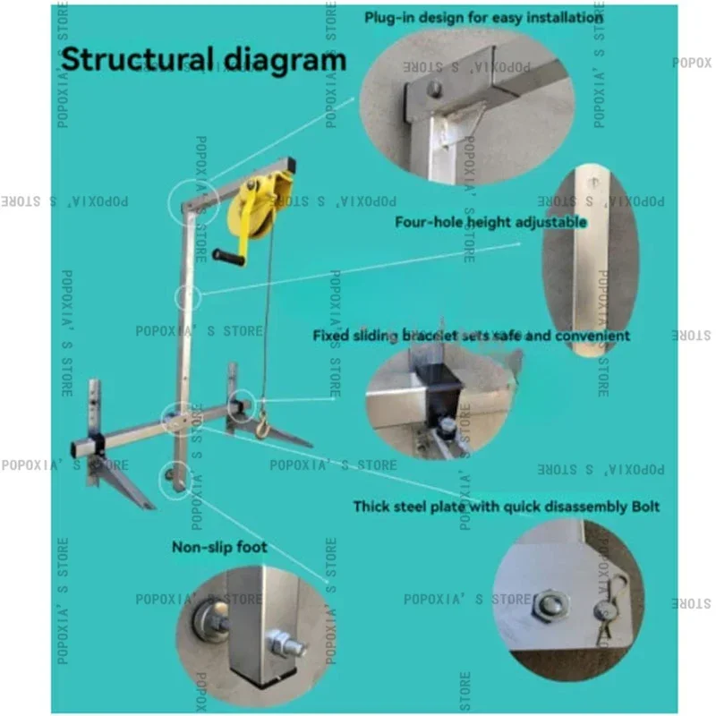 Air Conditioning Lifting Tool Folding Crane Bracket Manual Winch Assembly Conditioner Machine 10/15/20m