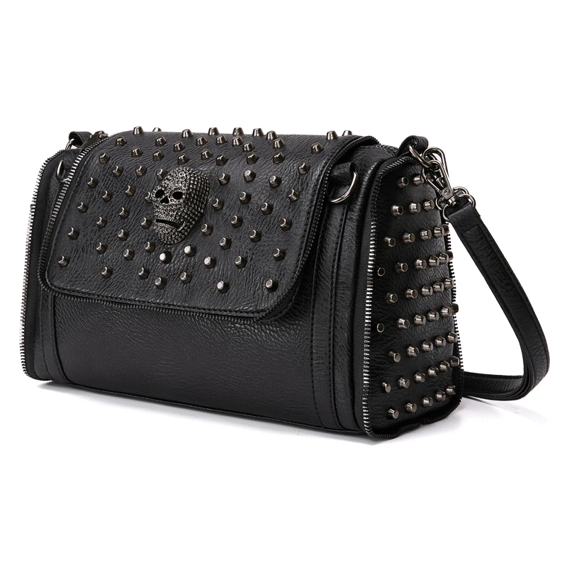 Annmouler New Design Women Shoulder Bag Pu Leather Crossbody Bag Zipper Handbag Punk Skull Tote Purse Top-handle Purses